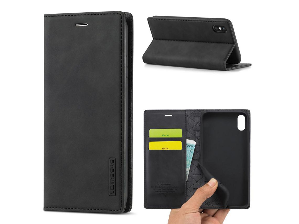 Capa PU forte magnético com apoio preto para Apple iPhone X/XS