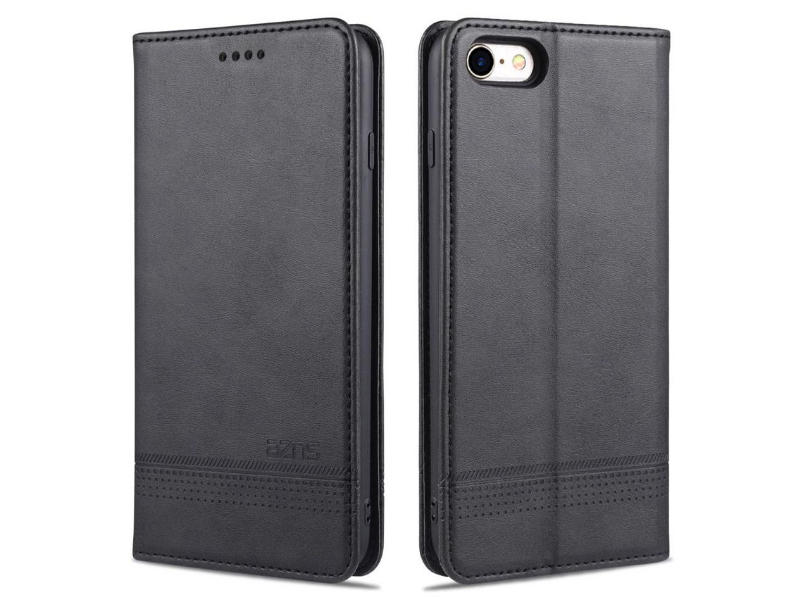 Capa PU auto-absorvido com apoio preto para Apple iPhone SE (2nd Gen)/7/8