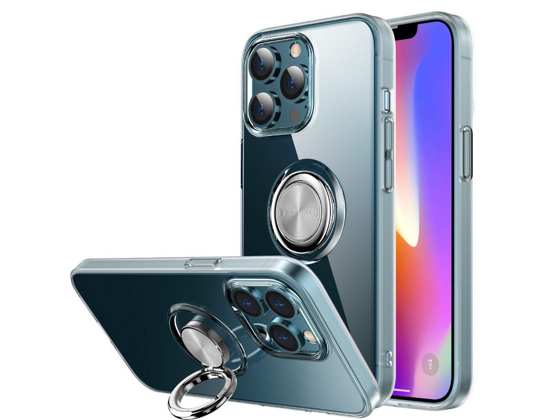 Capa TPU transparente, resistente a riscos com suporte magnético transparente para iPhone 13 Pro 6.1