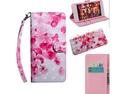 Capa PU Decoração de ponto de luz de estilo de impressão 3D Flor de pêssego para Apple iPhone XS Max 6.5 pouces (2019)
