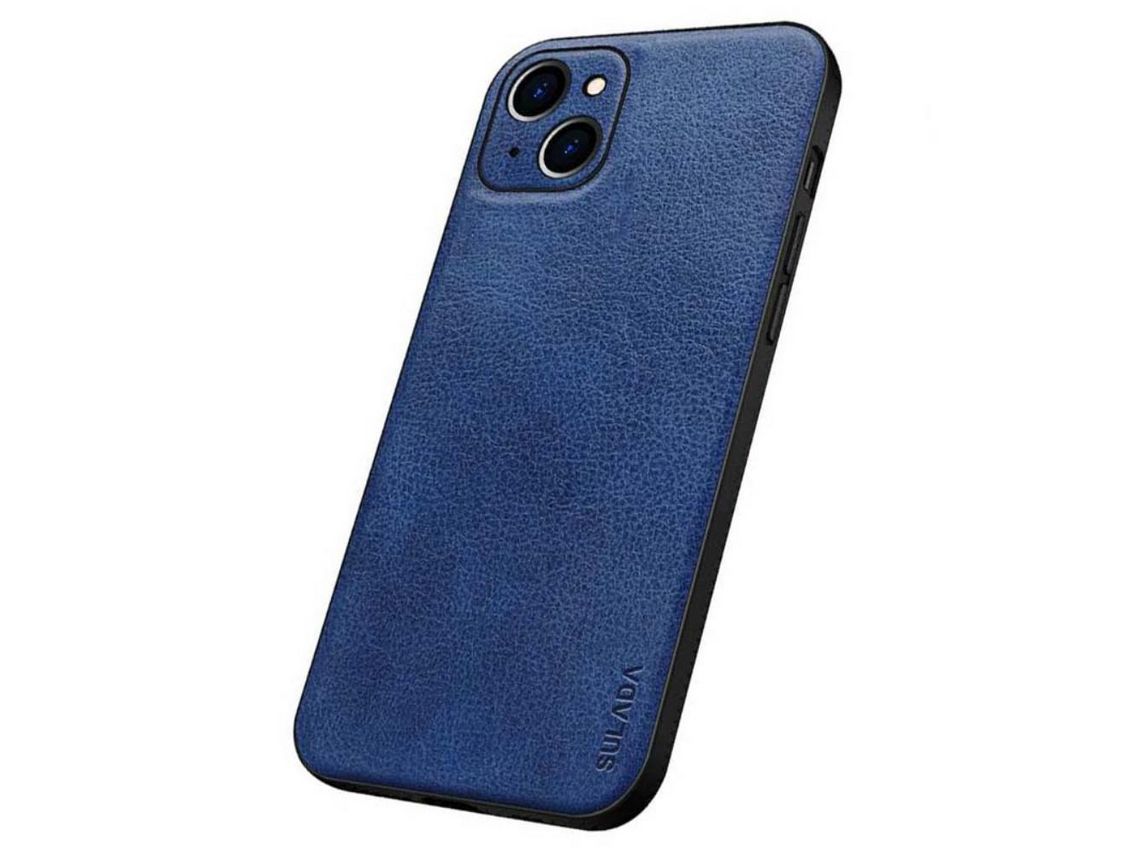 Capa TPU + PU recorte preciso azul para iPhone 13 6.1