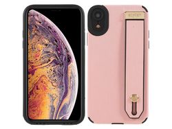 Capa TPU + microfibra e, à prova de choque com suporte de pulso rosa para iPhone XR 6.1