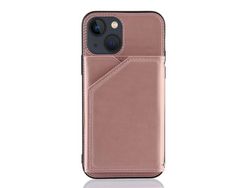 Capa TPU + PU com suporte de suporte de cartão de toque de ouro rosa para iPhone 13 mini 5.4