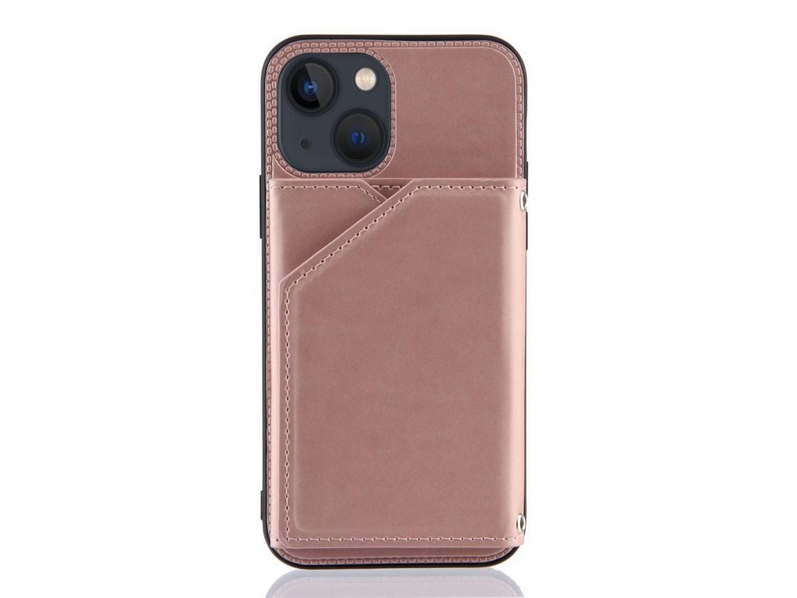 Capa TPU + PU com suporte de suporte de cartão de toque de ouro rosa para iPhone 13 mini 5.4