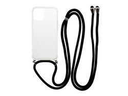 Capa TPU + acrílico anti-queda brilhante com pulseira têxtil preto para Apple iPhone 12 Mini