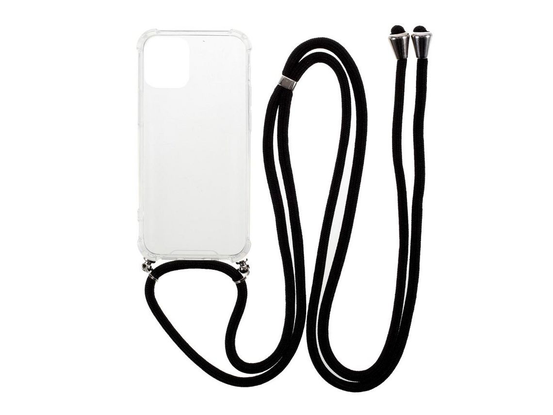 Capa TPU + acrílico anti-queda brilhante com pulseira têxtil preto para Apple iPhone 12 Mini
