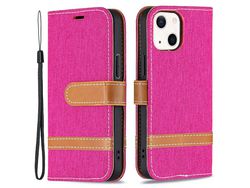 Capa PU + TPU com suporte rosa para iPhone 13 6.1