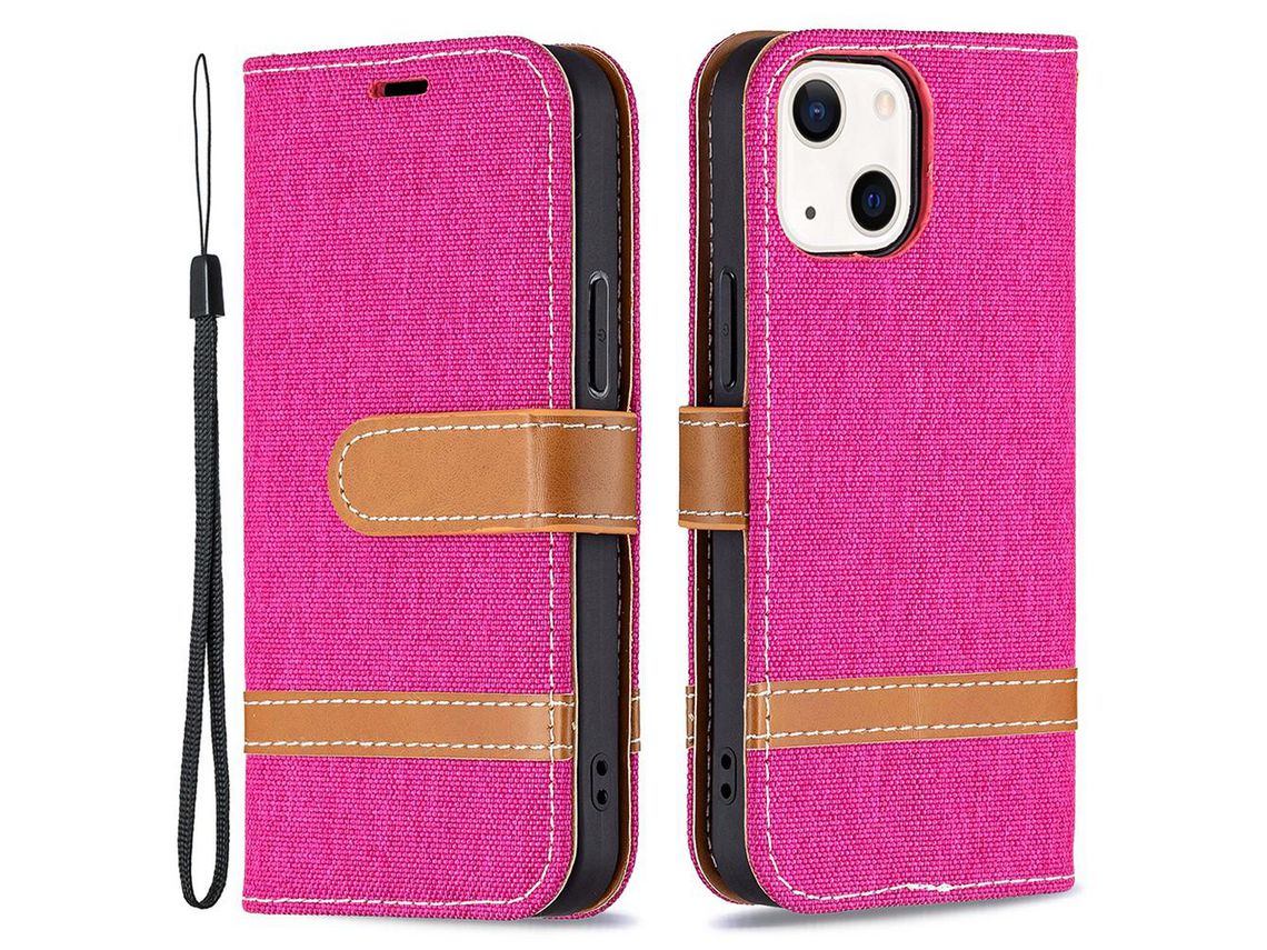 Capa PU + TPU com suporte rosa para iPhone 13 6.1