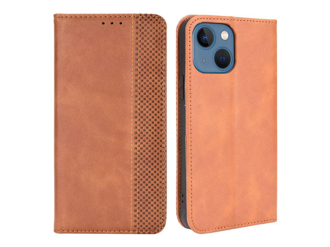 Capa PU + TPU magnético, autoabsorvente com base marrom para iPhone 13 6.1