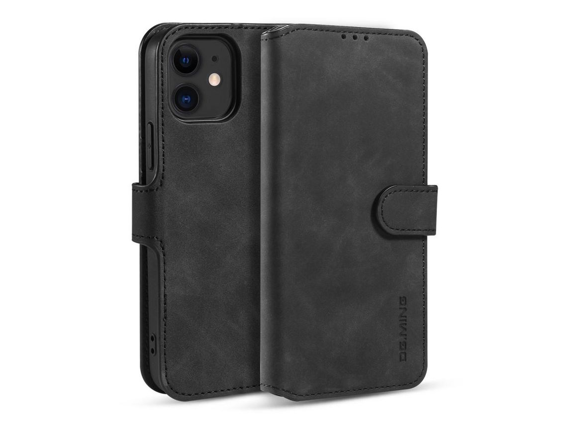 Capa PU estilo retrô com apoio preto para Apple iPhone 12 5.4