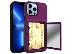 Capa TPU + acrílico com suporte para cartão roxo escuro para iPhone 13 Pro 6.1