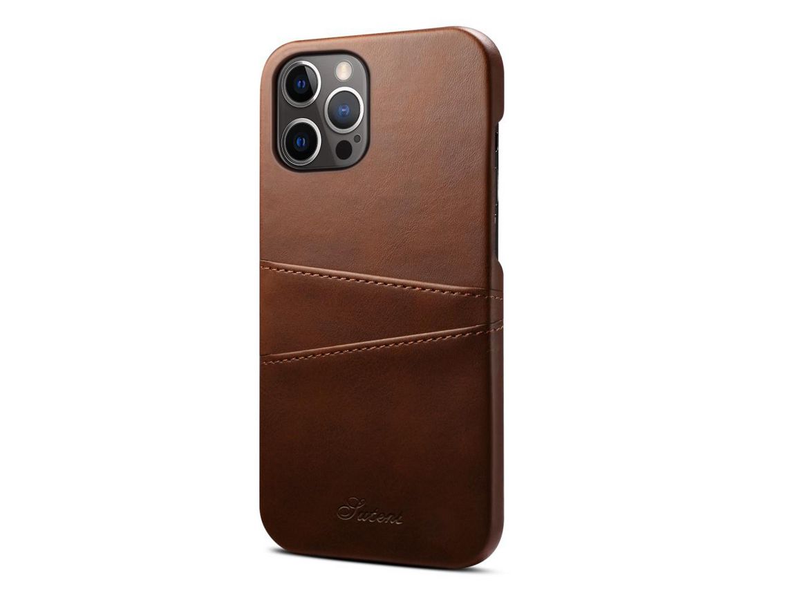 Capa TPU + PU à prova de choque com slots de cartão marrom para iPhone 12 Pro Max 6.7