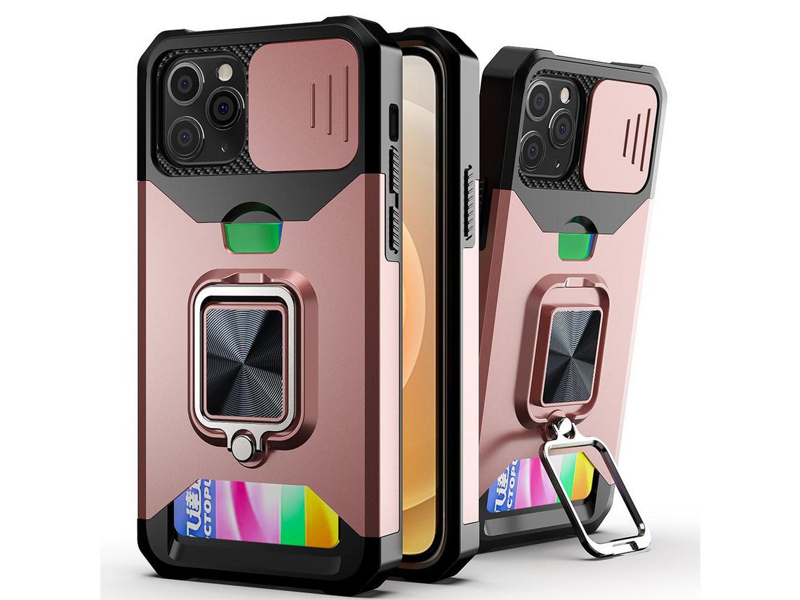 Capa TPU antiqueda híbrido com porta-cartões em ouro rosa para iPhone 11 Pro 5.8