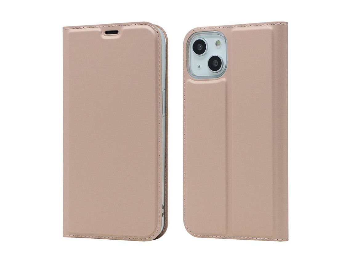 Capa PU + TPU autoabsorvente, à prova de choque com suporte de cartão de apoio em ouro rosa para iPhone 13 mini 5.4