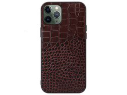 Capa de couro genuíno textura de crocodilo café para iPhone 11 Pro 5.8