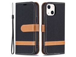 Capa PU + TPU com suporte preto para iPhone 13 6.1