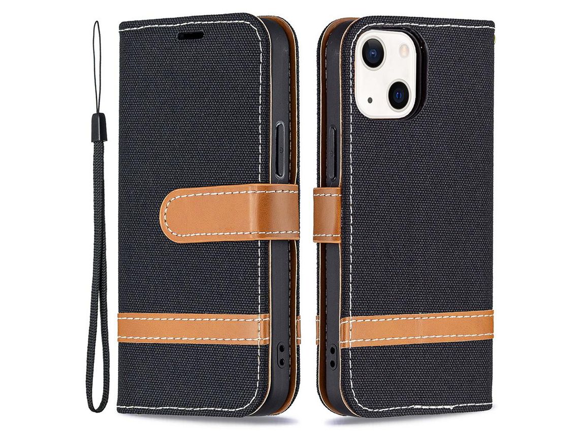 Capa PU + TPU com suporte preto para iPhone 13 6.1