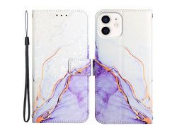 Capa PU padrão de mármore Branco roxo para iPhone 12 mini 5.4