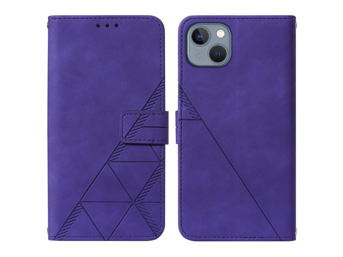 Capa PU com padrão de linhas roxo para iPhone 13 6.1
