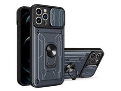 Capa TPU com suporte e suporte de cartão cinza para iPhone 13 Pro Max 6.7