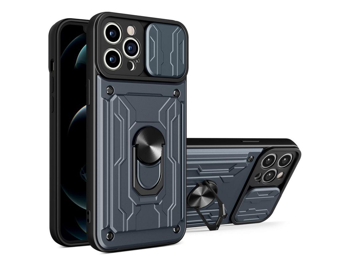 Capa TPU com suporte e suporte de cartão cinza para iPhone 13 Pro Max 6.7