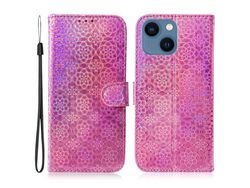 Capa PU + TPU padrão de flores com fundo rosa para iPhone 13 mini 5.4