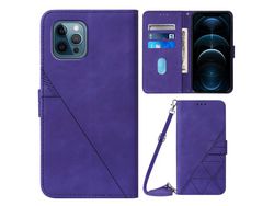 Capa PU anti-riscos com alça de ombro roxo para iPhone 12 Pro Max 6.7