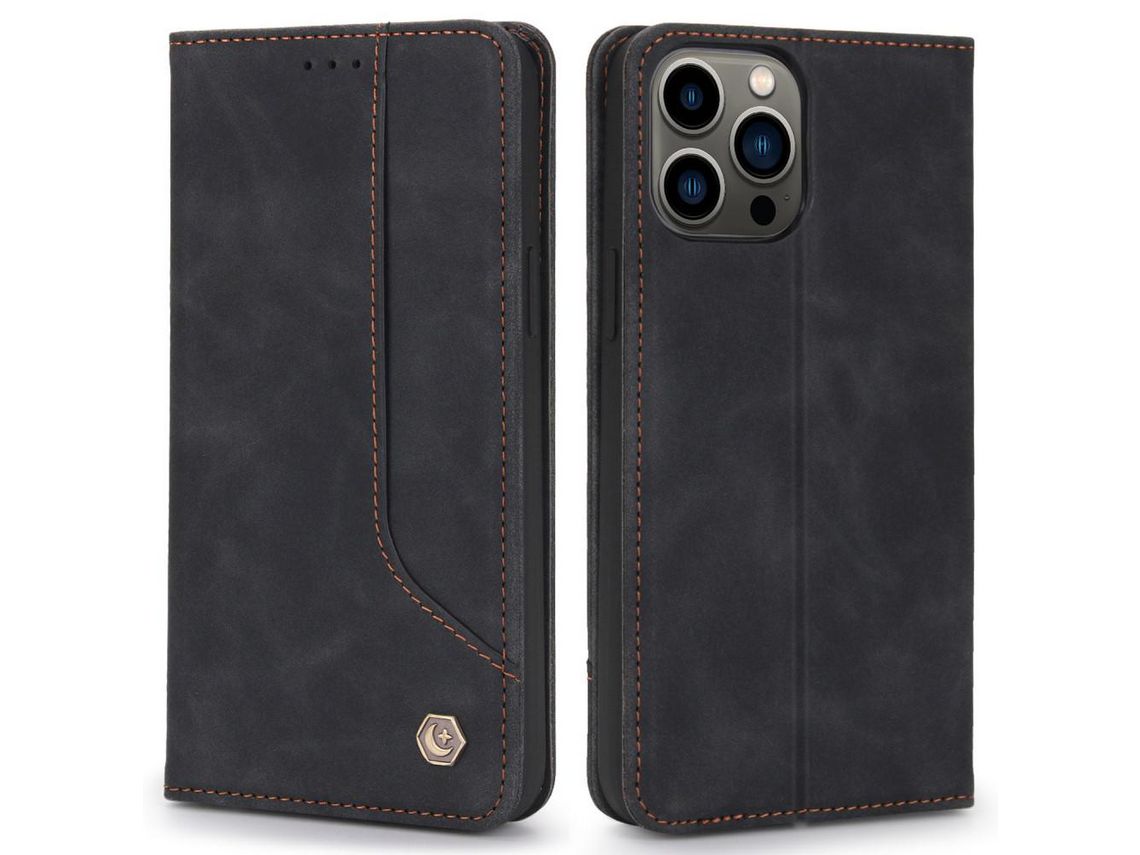 Capa PU absorção magnética com apoio preto para iPhone 13 Pro 6.1