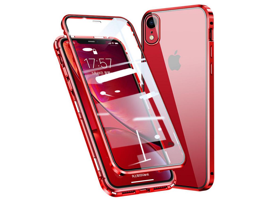 Capa de metal caixilho de montagem de revestimento magnético completo vermelho para Apple iPhone XR 6.1