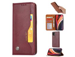 Capa PU clássico auto-absorvida com apoio vinho tinto para Apple iPhone 12 Max/Pro 6.1