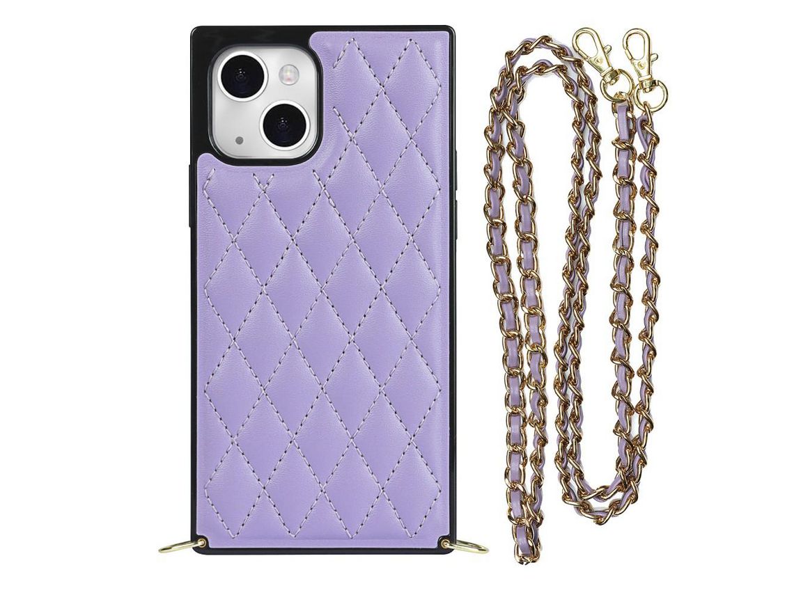 Capa TPU + microfibra com alça de ombro roxo para iPhone 13 6.1