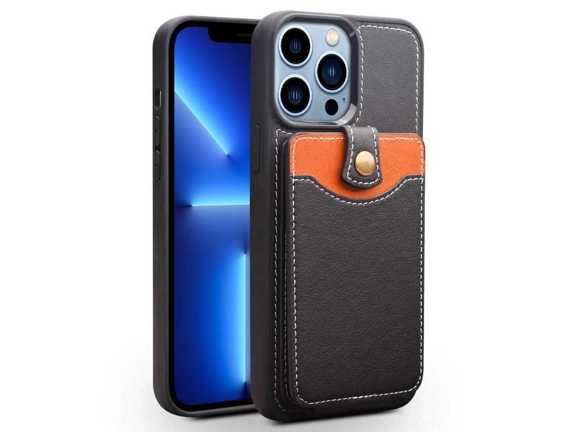 Capa de couro genuíno QIALINO com suporte para cartão preto para iPhone 13 Pro 6.1