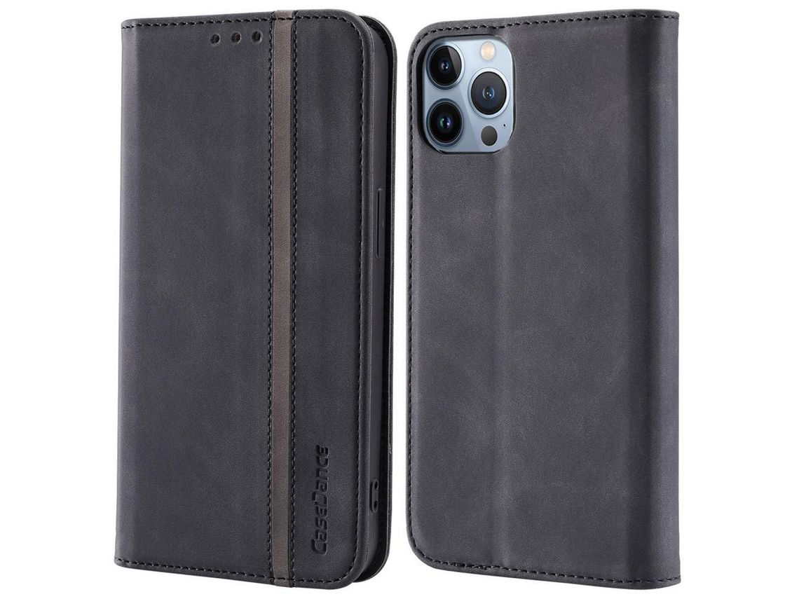 Capa PU absorção magnética com apoio preto para iPhone 13 Pro Max 6.7