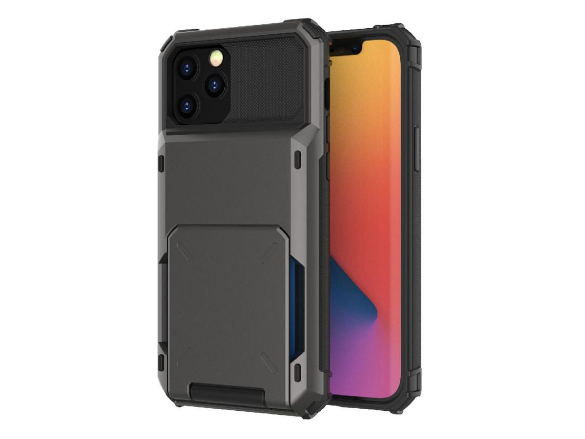 Capa TPU anti-queda, porta-cartões, híbrido preto para iPhone 13 Pro Max 6.7