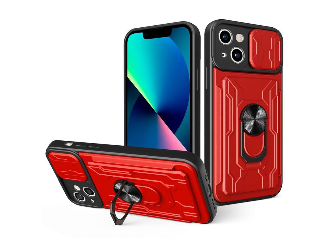 Capa TPU com suporte para anéis e leitor de cartões vermelho para iPhone 13 mini 5.4