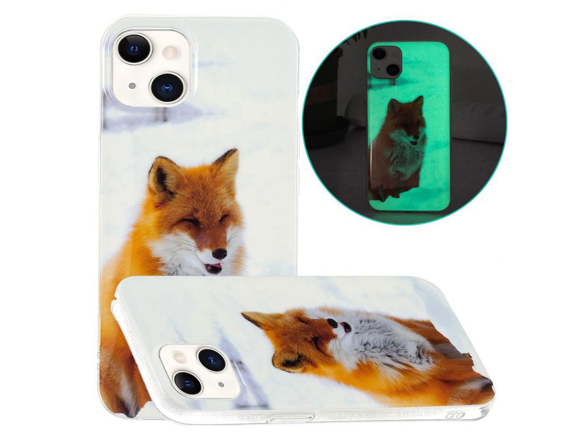 Capa TPU anti-riscos, luminoso White fox para iPhone 13 6.1