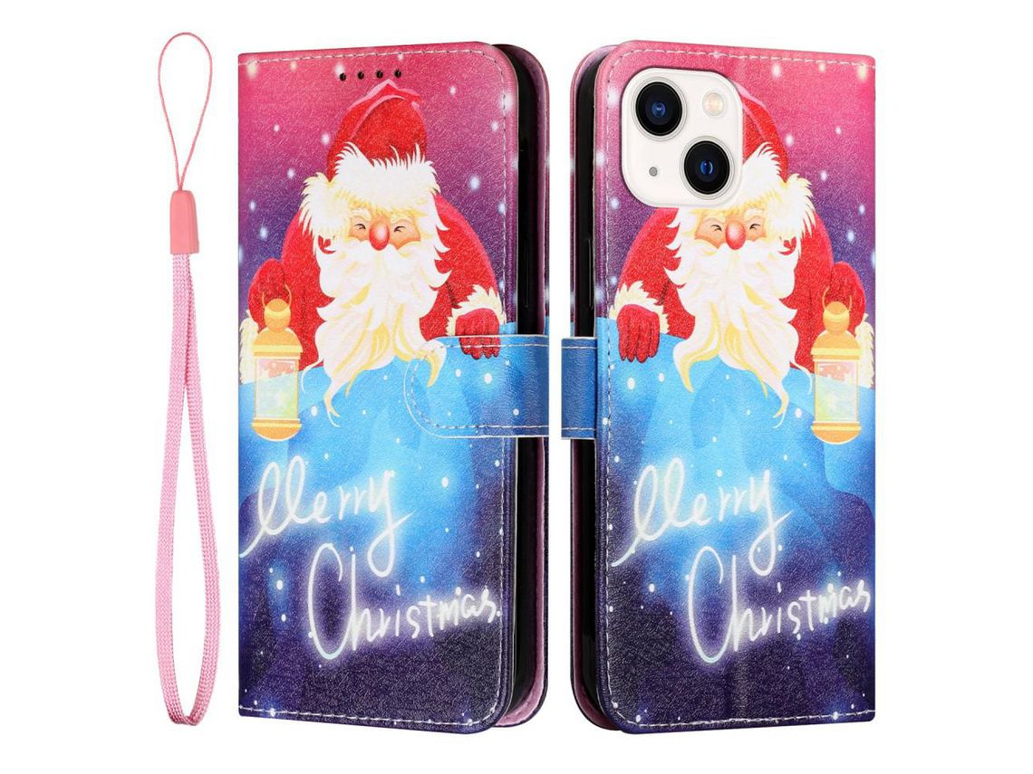 Capa PU + TPU com suporte papai noel com lanterna para iPhone 13 mini 5.4