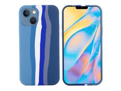 Capa silicone estilo arco-íris azul para iPhone 13 6.1