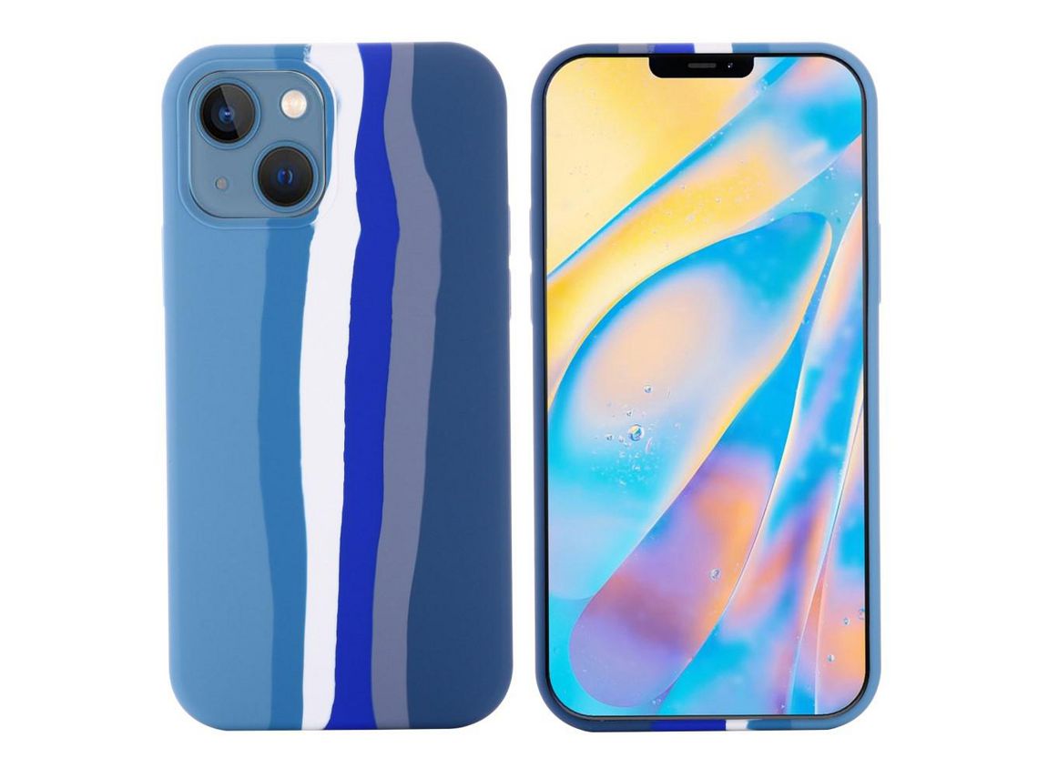 Capa silicone estilo arco-íris azul para iPhone 13 6.1