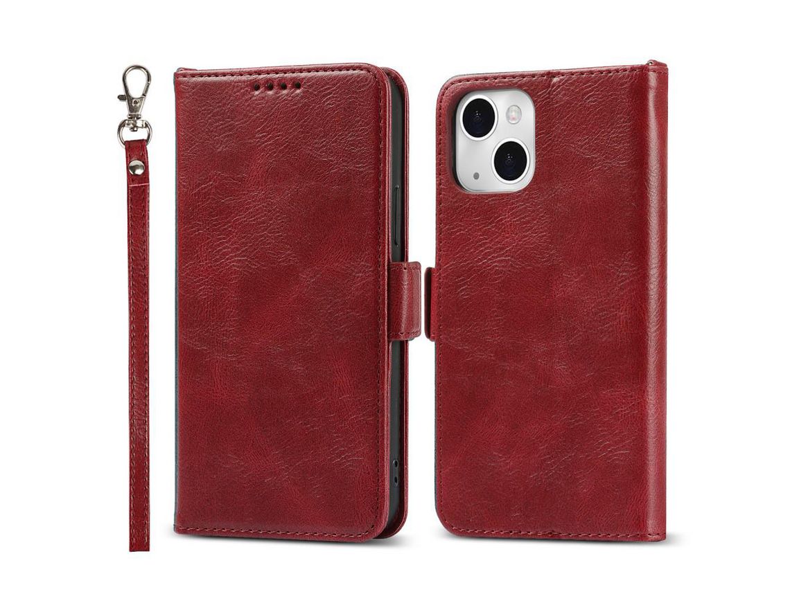 Capa PU + TPU fecho magnético estilo retrô vermelho para iPhone 13 mini 5.4