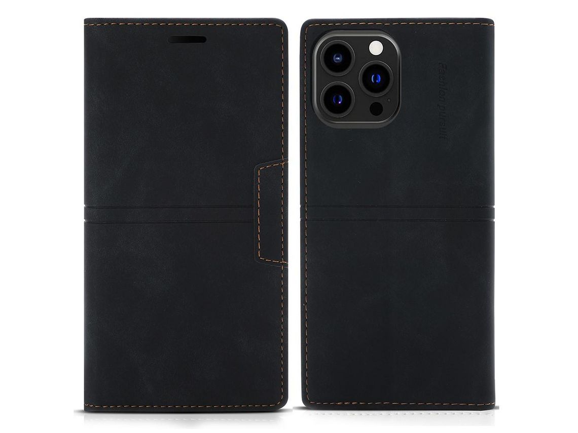 Capa PU + TPU à prova de choque, autoabsorvente preto para iPhone 13 Pro Max 6.7