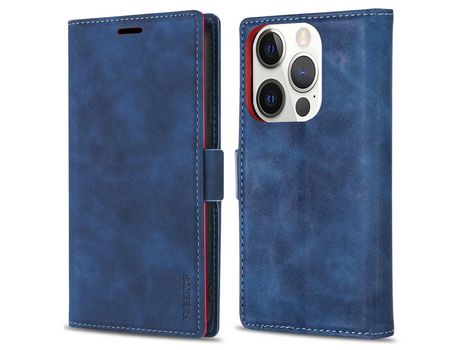 Capa PU + TPU N.BEKUS toque na pele, trava-quedas com suporte azul para iPhone 13 Pro 6.1