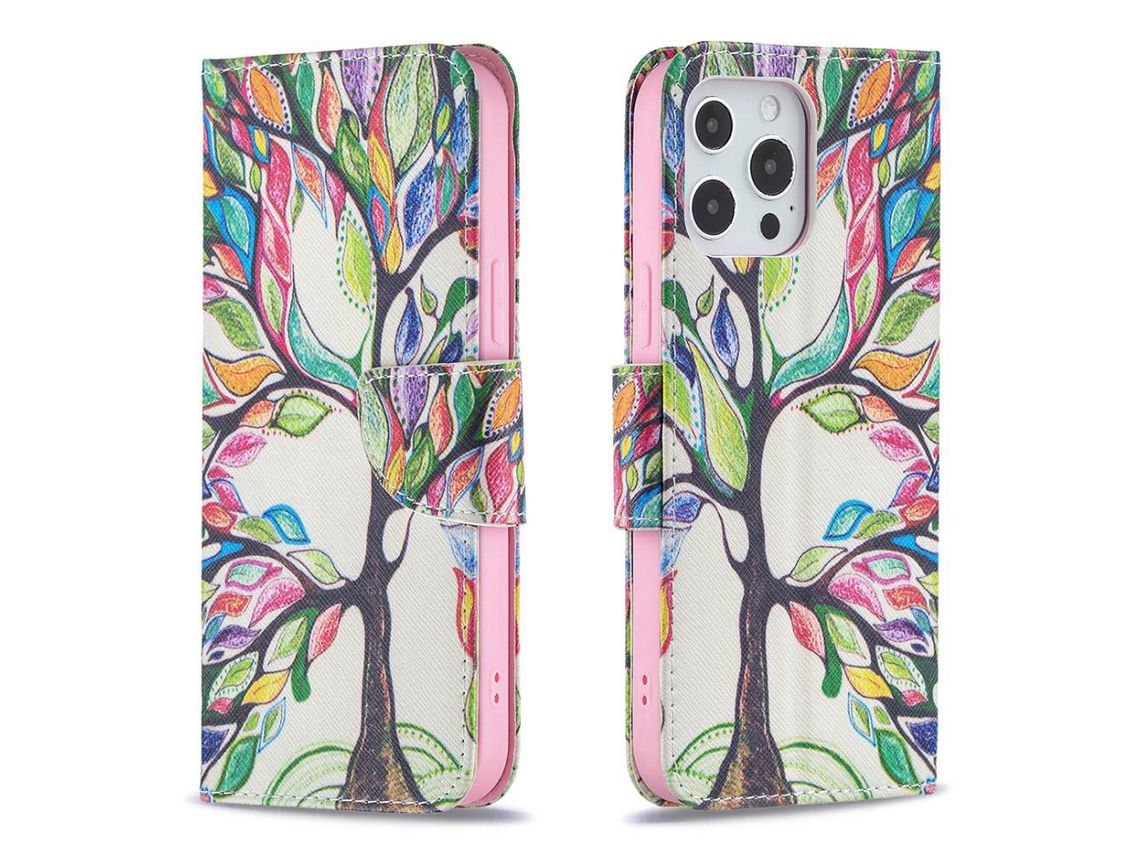 Capa PU + TPU com suporte magnético árvore da vida para iPhone 13 Pro Max 6.7