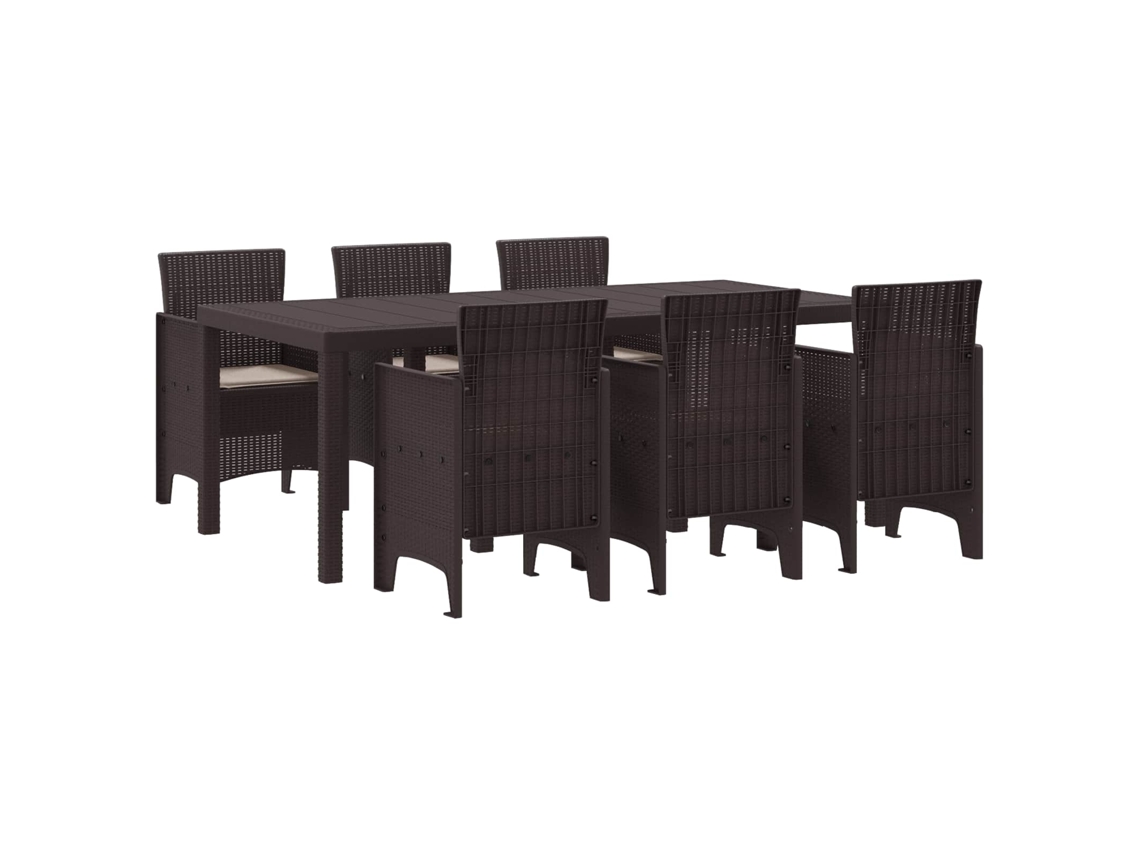 Vidaxl Conjunto De Jantar Para Jardim 7 Unid. Castanho Polipropileno
