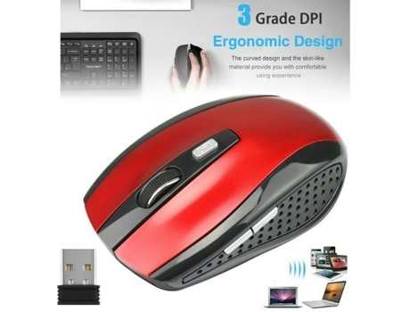 Mouse Sem Fio 2.4g Mouse Óptico Móvel Com Receptor Nano Usb 6 Botões 1600 Dpi Vermelho2 Snakiox