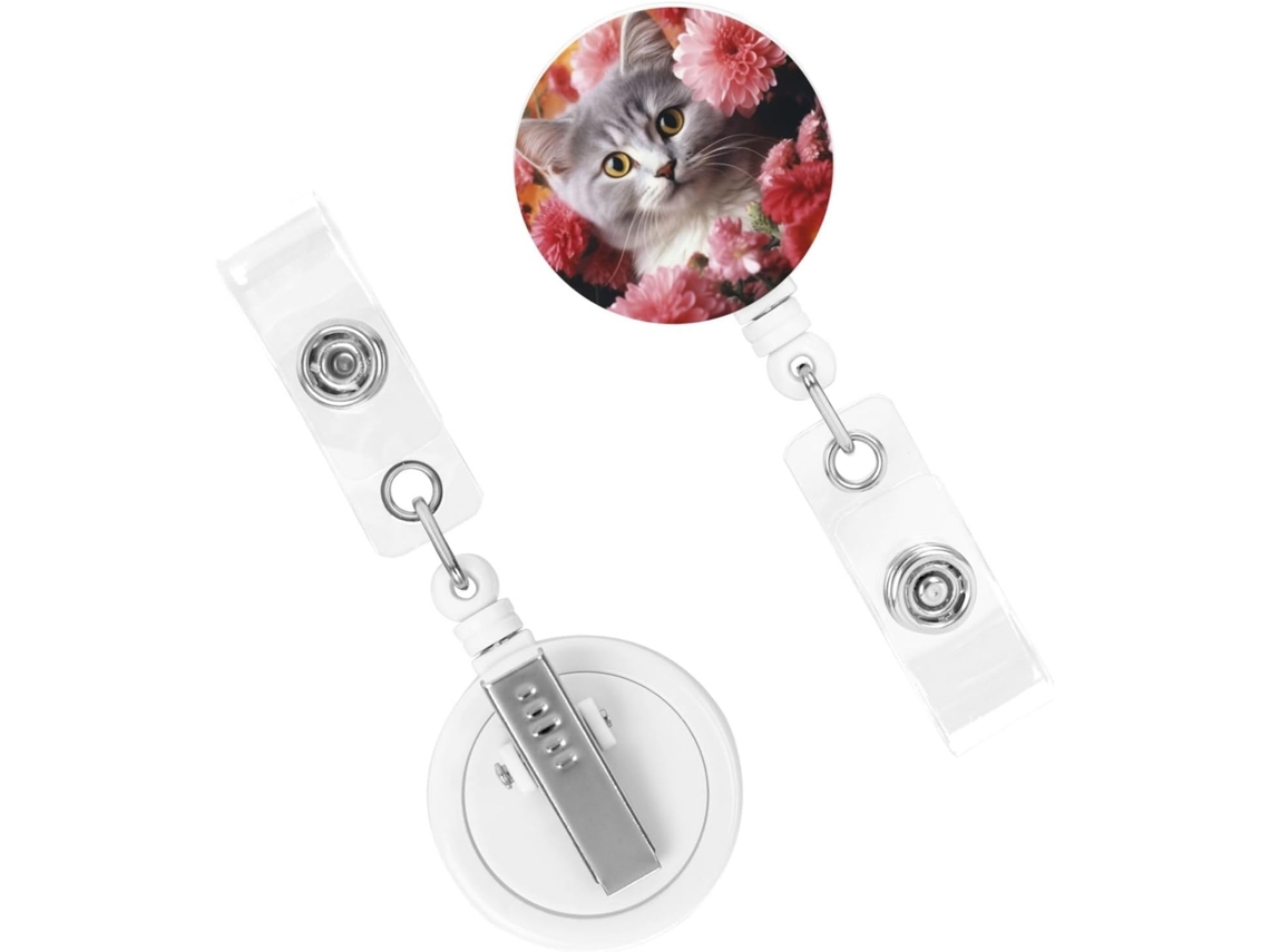 Porta Crachá Retrátil, Porta Crachá Resistente Gatos em Flores, Porta Crachá Resistente Chaveiro