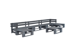 Vidaxl 6 Pcs Conjunto Lounge De Jardim Paletes Madeira Cinzento