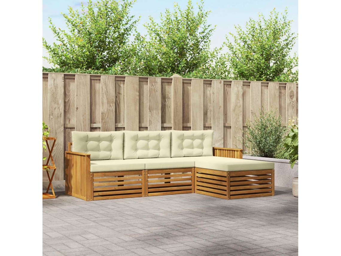 Vidaxl Conjunto De Sofás Para Exterior 4 Unid. Natural E Creme