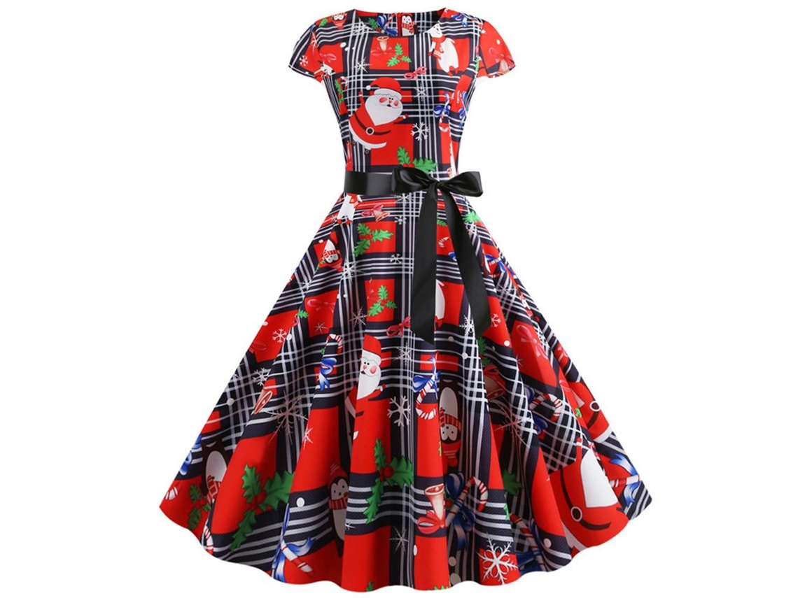 Vestido De Festa Xmas Com Estampa, Manga Curta E Decote O Da Laxiscreed Para Ocasiões Especiais