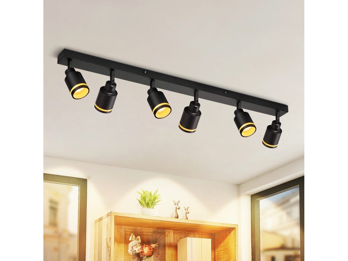 Nettlife Candeeiro De Teto Com Focos Preto Moderno 6 Luzes Ajustáveis Metal Gu10 Sem Lâmpada Para Escritório E Sala, 25 W, Orientáveis